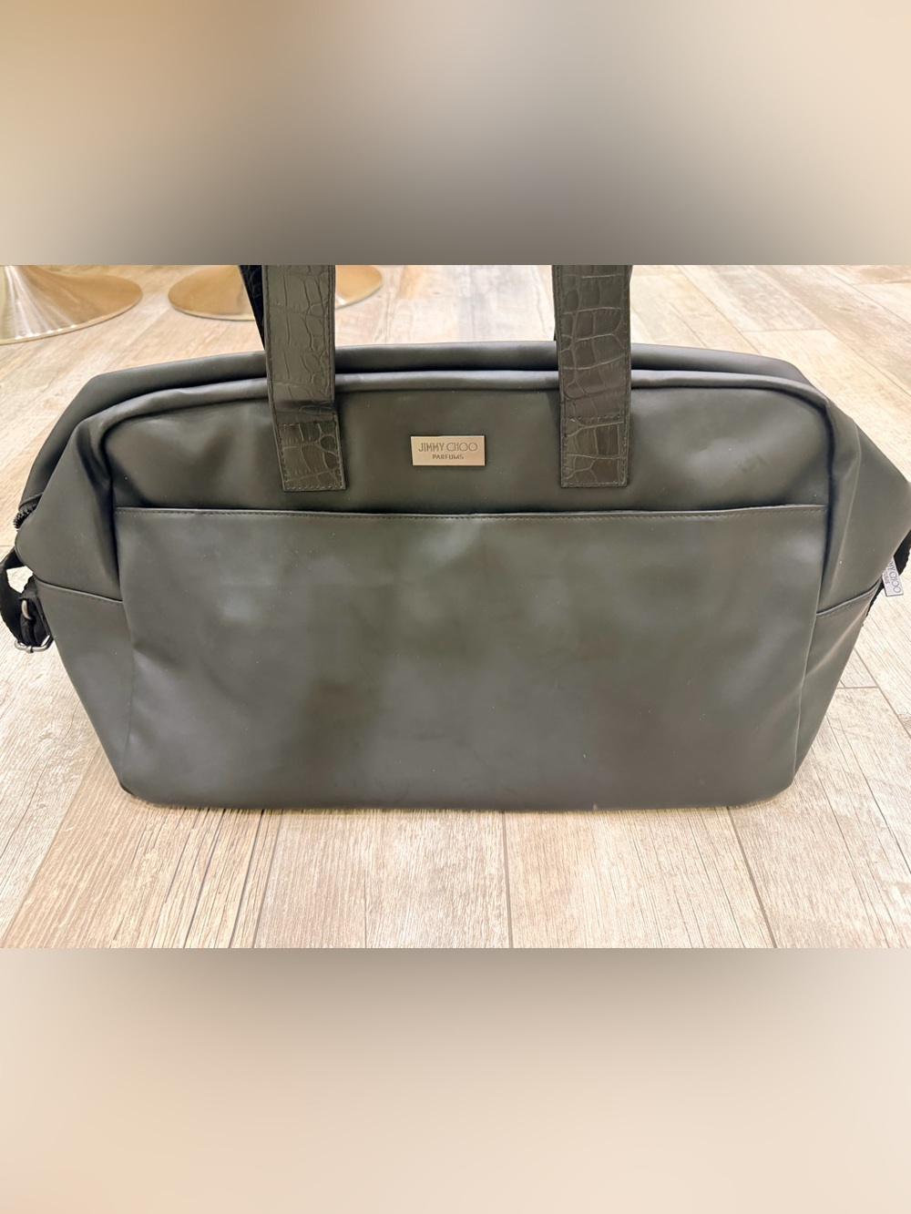 Jimmy Choo Black Men's Briefcase Tote with Croc-Embossed Handles